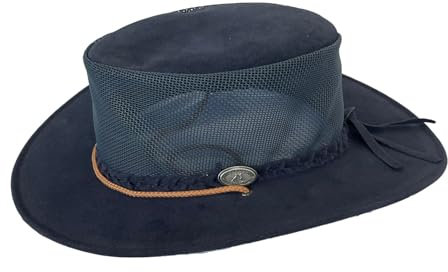 Outbacker Australischer Sommerhut aus Mikrofaser mit Netz-Block inkl.Kinnband wasserfest mit UV Schutz Farbe Marineblau, Größe XL I 60-61 cm