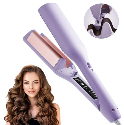 Flintronic Big Wave Hair Curler, 32mm Anti-Scald French Egg Roll Curling Iron, V Shaped Hair Curling Iron with Adjustable Temperature, Quick Heating French Wave Curling Iron for Women