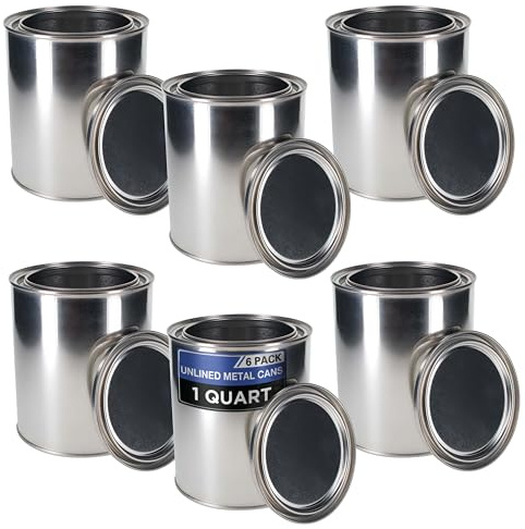 Master Elite 1 Quart Unlined Empty Metal Paint Can Bucket with Lids, 6-Pack