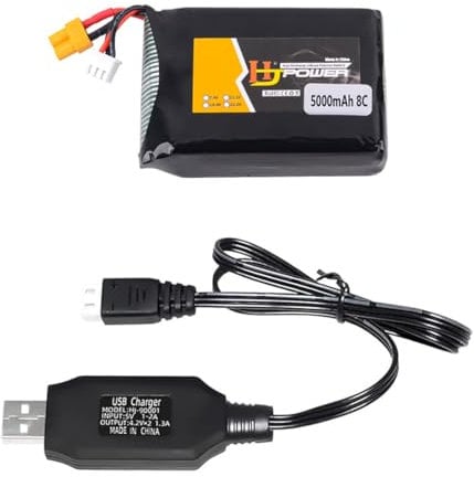 Yangers 7.4V 5000mAh Lipo Battery Rechargeable Replacement Battery XT30 Plug Connector with USB Charger Set for Radiomaster TX12 TX16S TX18S T18PRO Transmitter RC Toys