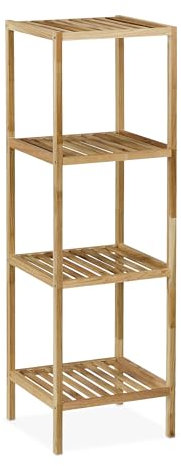 Relaxdays Badregal Walnuss, HBT 113x35,5x35,5 cm, 4 Ablagen, quadratisch, Standregal Küche, Badezimmer Regal Holz, natur
