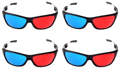Reinscer 4X Occhiali 3D Semplice Rosso-Blu Ciano Anaglifi per Gioco e Film 3D (Upgrade Extra Style)