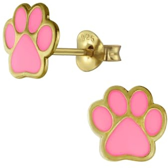 Monkimau Mädchen Ohrringe Paw Print | Ohrstecker aus 925 Sterling Silber | Kinderohrringe hypoallergen