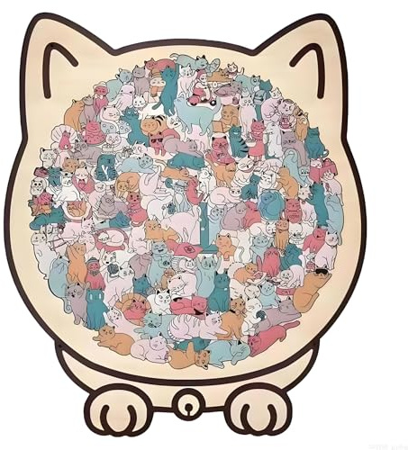 Katzen Puzzle, 135 Teiliges Colored Holzpuzzle, Farbiges Holzpuzzle in Katzenform, Holzpuzzle Erwachsene, kreatives Puzzle-Geschenk für Katzenliebhaber (B)
