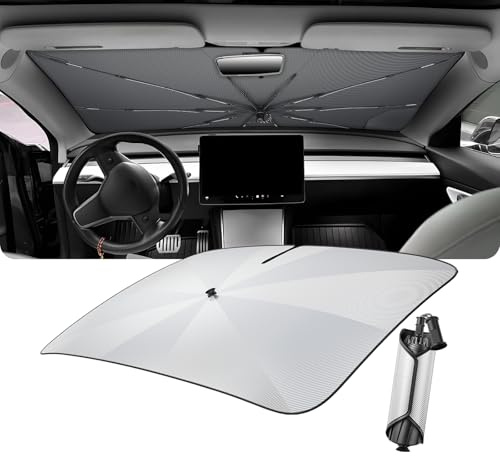 LUWU [Upgrade] Sonnenschirm Auto Frontscheibe Kompatibel mit Tesla Model 3 2018-2025 2026 Faltbarer Sonnenschutz Windschutzscheibe Wärmeisolierter UV-Schutz Model 3 Zubehör