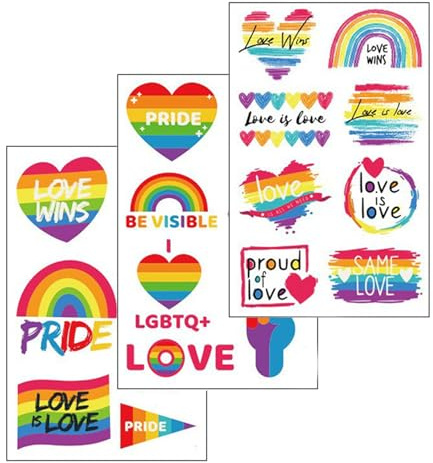 10 Sheets Pride Tattoos, Temporary Pride Stickers, Rainbow Waterproof Gay Temporary Stickers, Fake Face Body Rainbow Flag Tattoo, For Prides Festivals Celebration Personality Decoration