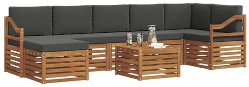 vidaXL Sofagarnituren 8 pcs Natur und Anthrazit Massivholz Akazie, Garten, modernes Sofa-Set für draußen, gemütliche Terrasse, langlebige Lounge und Entspannung