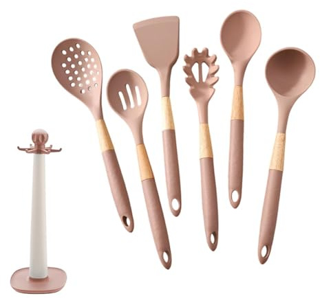 Silicone Kitchen Utensils 7-Piece Space-Saving Dishwasher Safe | Kitchen Gadgets Cooking Utensils Set for Home Apartment Restaurant Camping Scraping Baking Mixing