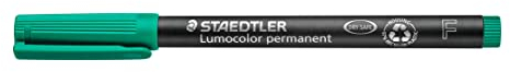 STAEDTLER permanent Marker Lumocolor, grün, F-Spitze Linienbreite ca. 0,6 mm, wisch- und wasserfest, Made in Germany, nachfüllbar, lange Lebensdauer, 10 grüne Universalstifte im Kartonetui, 318-5