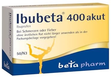 IBUBETA 400 akut - 400 mg Ibuprofen Filmtabletten, 50 teilbare Tabletten | Schmerztabletten gegen Schmerzen und Fieber - bei Kopf-, Zahn- & Regelschmerzen - für Erwachsene & Kinder ab 6 Jahren