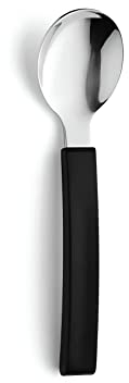 AMEFA - SELECT Löffel gerade | Hilfsmittel für Menschen mit Handicap | Behinderten Besteck | Ergonomische Griffverdickung | Schwarzer Kunststoff-Griff | Spülmaschinenfest | Länge: 18 cm