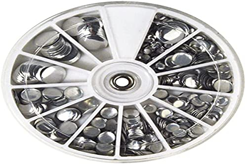 Rayher 38642606 Hotfix-Nieten, Größen 3-10 mm, sortiert, Box 560Stück, Silver