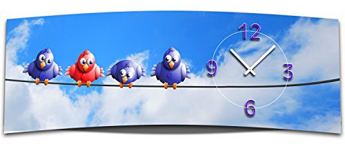 dixtime Wanduhr XXL 3D Optik Himmel Vögel 30x90 cm leises Uhrwerk GL-003