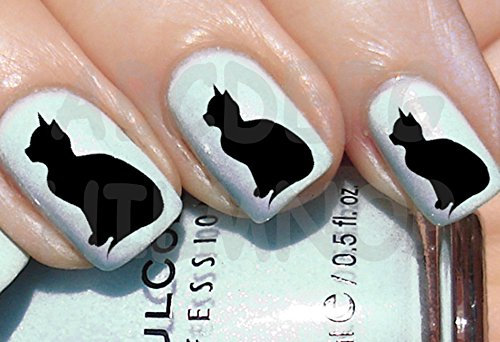 AWS Black Cat Nail Art Stickers Transfer, Vinyl, Black, 60 Count