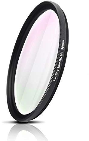 Filtre UV, Verre Optique du Japon, Cadre en Aluminium fraisé CNC. Nano Coatings, Ultra-Slim, Weather-Sealed. pour Sony Canon Nikon Fujifilm Olympus Pentax Tamron Sigma (58mm)