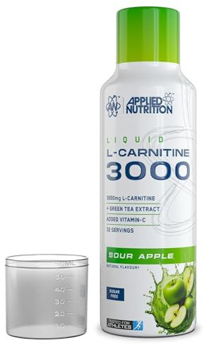 Applied Nutrition L Carnitine 3000 Liquid - L-Carnitine with Green Tea & Vitamin C, Boosts Energy & Weight Management, Vegan (480ml - 32 Servings) (Sour Apple) (Packaging May Vary)