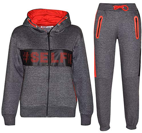 A2Z 4 Kids Kids Boys Girls #Selfie Hoodie & Botom Jogging Suit Tracksuit - T.S Selfie 003 Charcoal & Red 5-6