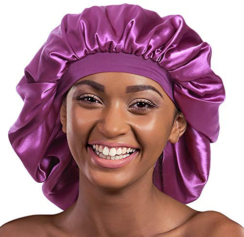 Alnorm Extra Large Satin Sleep Bonnet Dreadlock Satin Cap Purple