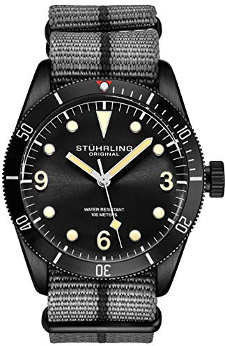 Stuhrling Original Uhren für Herren - Taucheruhr - Herren Sportuhren Wasserdicht Schwarz Armbanduhr bis 100M - Nylon Analoguhr Japanisches Quarzuhrwerk - Herrenuhren Kollektion (Grey)