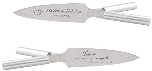 In Twees -Hochzeitstortenmesser mit 2 Griffen Edelstahl Tortenmesser Hochzeit NEU. inkl. Geschenkverpackung. Handgefertigt - Made in Germany seit 2009. LASERBESCHRIFTUNG Klinge zweiseitig Variante 3