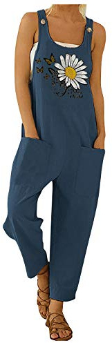 OverDose Soldes Femme Salopette à Imprimé Bohème Été Vintage Casual Combinaisons Loose Confort Pantalons Jumpsuit