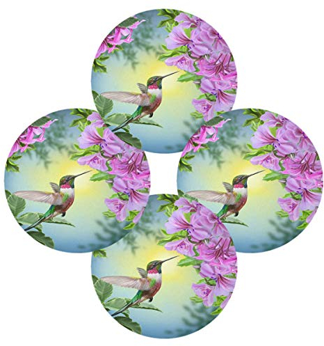 TropicalLife HaJie Platzdeckchen mit Orchideen-Blättern, Kolibri-Motiv, rutschfest, hitzebeständig, rund, für Zuhause, Urlaub, Party, Essen, Dekoration, 4 Stück