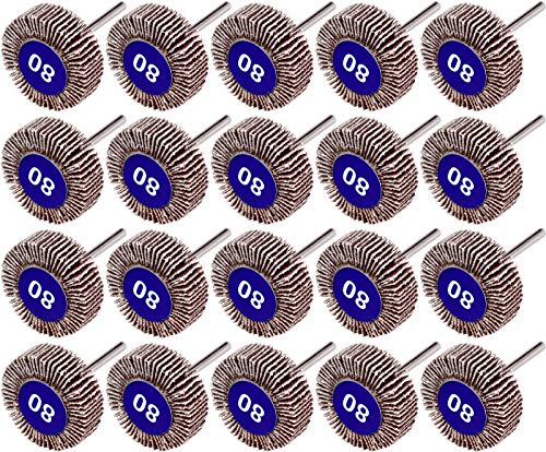 Winfred 20 Pcs Roue à Lamelles, 80 Grains Ponçage de Disque de Roue à Lamelles de Papier de Verre Abrasif 100 pour Outils Rotatifs Dremel
