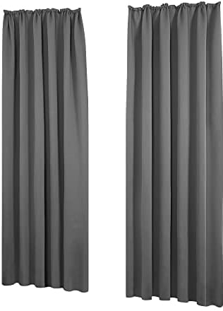 Deconovo Blickdichte Gardinen Vorhang mit Kräuselband Thermo Schallschutz Kälteschutz, 160x140 cm(HöhexBreite), Hellgrau, 2er Set