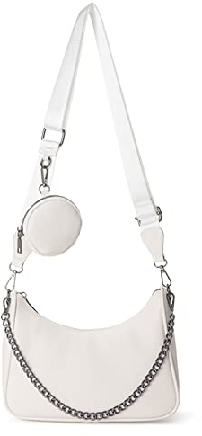 myfriday Schultertasche Hobo Crossbody Umhängetasche für Damen PU Leder Handtasche mit Kleine Münzgeldbörse & Metall Kette
