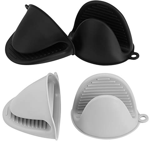 Vaincre 4PCS Silicone Oven Mitts Heat Resistant, Silicone Potholders for Kitchen, Mini Rubber Oven Glove Kitchen Mittens, Cute Cooking Mitts (Black and Gray)
