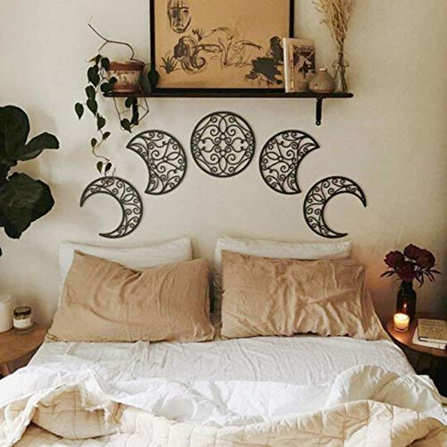 5 STÜCKE Mondphasen-Wandbehang, Moon Art Room Ornamente Holzdekorationen für Büro Kinderzimmer Schlafzimmer Wohnung, Einweihungsparty für Freunde der Familie