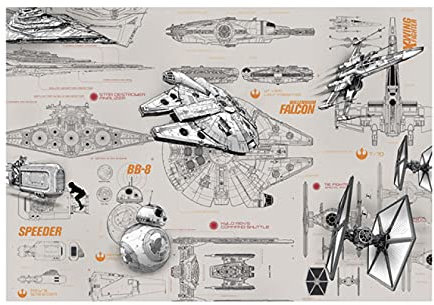 Yooyu Star-Wars Blueprint Leinwand Malerei Vintage Poster und Drucke Dekoration Wandkunst Bilder für Schlafzimmer Zimmer Dekor 50x70cm Rahmenlos