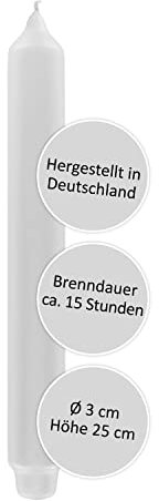 FINK Stabkerze Tafelkerze Tischkerze - Farbe: weiß für festliche Tischdekoration Weihnachten - lange Brenndauer ca 15 Stunden - H 25 cm D 3 cm