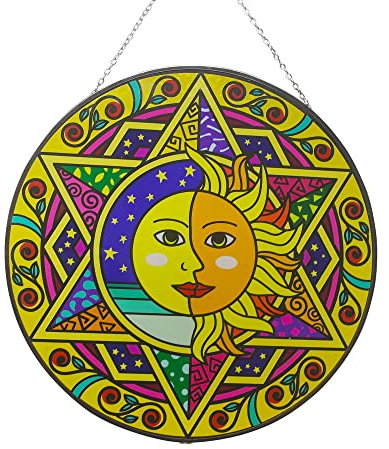 Atrapador de sol grande de 30 cm de diámetro y luna eclipse de cristal con cadena para colgar | Atrapador de color | Decoración de ventana | Perfecto para invernadero | Salas de estar | Jardín