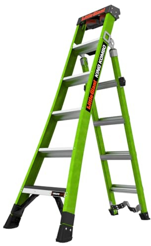 Little Giant Ladders, King Kombo 2.0 XT, Industrial, M6, 6 Ft. A Frame, 10 Ft. Extension, Fiberglass, Type 1AA, 375 lbs Weight Rating, (13936-071), Hi-viz Green