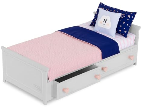 Our Generation – Puppenbett für 46 cm Puppen – Bettwäsche mit Sternenmuster – Puppenhausmöbel – Puppenzubehör – Spielzeug für Kinder ab 3 Jahren – Starry Slumbers