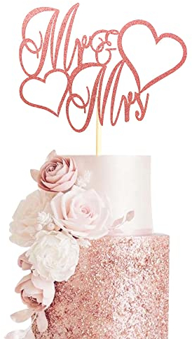 Arthsdite Mr and Mrs Cake Topper, Bride and Groom Sign Wedding, Engagement Anniversary Cake Picks Decorations - Rose Gold Glitter