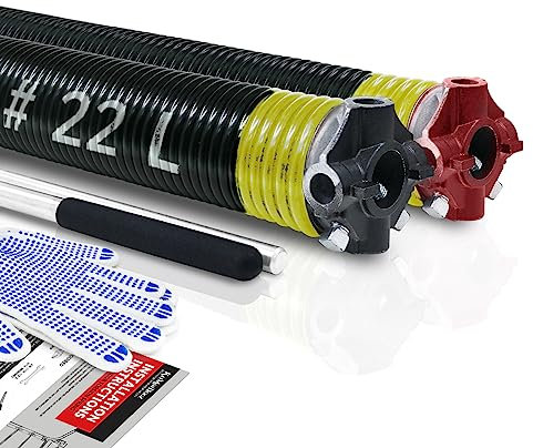 KaiMinDogz Paire de ressorts de torsion pour porte de garage avec barre d'enroulement antidérapante et gants, électrophorèse de haute précision, revêtement noir, pour et installation,