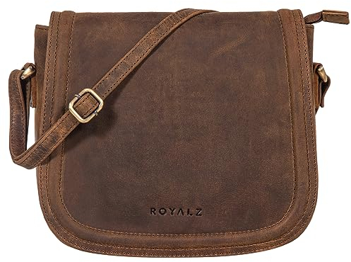 ROYALZ 'Maryland' Vintage Leder Handtasche Frauen Mittel-groß - elegante Schultertasche Damen Echtleder - Vintage Ledertasche perfekt für Freizeit Ausgehen City Ausflüge, Farbe:Nevada braun