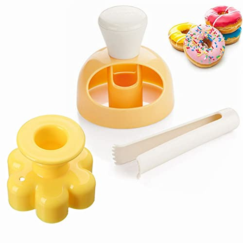 Donut Ausstechformen Set Maker 3 Zoll Donut Ausstecher Form, Kunststoff Runde Ausstechform zum Backen mit Tauchzange, Antihaft-Brot, Kekse, Kuchenform, Ausstechform, DIY-Donut-Werkzeuge (2 Stück)