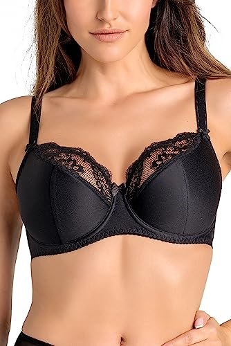 Teyli Damen BH mit Bügel - BH Halbgepolstert Bra - BH Grosse Grössen - BH Große Brüste - Komfort Starker Halt BH - Damen BHS Frauen Bra Schwarz 105E