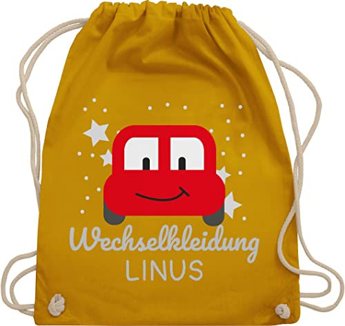 Turnbeutel Rucksack - Kita Beutel Wechselsachen Jungen - Wechselkleidung Auto - Unisize - Senfgelb - turnsackerl kindergarten wechselbeutel personalisierte wechselwäsche beutelrucksäcke für