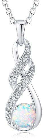 LOCIBLO October Birthstone Necklaces for Women 925 Sterling Silver Infinity Pendant White Gold Synthetic Opal Necklace Jewellery for Her, 16+2