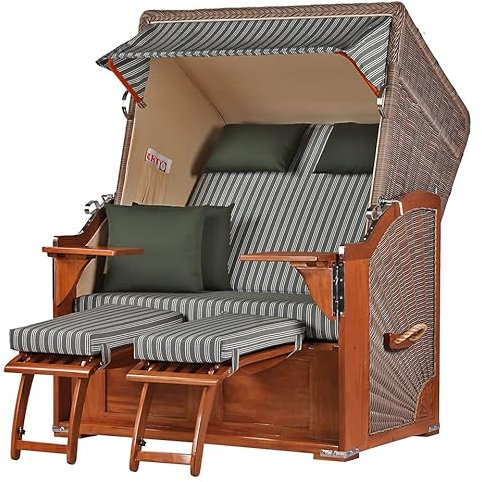 bene living Strandkorb-Set Schaalsee 2-Sitzer Mahagoni - PE grau - Modell 504 - Liftersystem