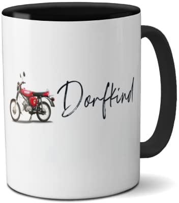 Kilala Motiv Tasse weiß, mit Dorfkind Aufdruck und Simson S51 Moped Motiv rot, Name personalisiert, Geschenk für Mofafahrer und Mopedfahrer