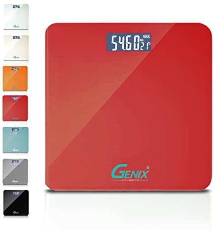 Digitale Personenwaage mit Präzisionssensor, professionell, ultradünn, aus gehärtetem Glas, mit LCD-Display, max. 180 kg (rot)