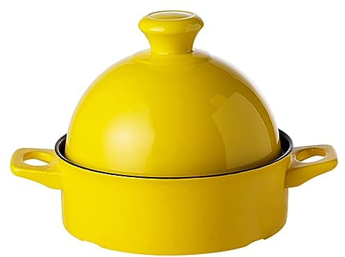 FCSHFC Céramique Marocaine Plat Tajine Induction for Cuisson Cocotte avec 2 Poignées et Anti-Brûlure Silicone Gants Plat Tajine Mijoteuse Casserole Pot (Color : Jaune)