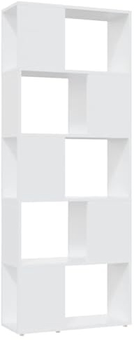 vidaXL Bücherregal Raumteiler mit 5 Fächern Standregal Aktenregal Raumtrenner Regal Wandregal Aufbewahrung Dekoregal Weiß 60x24x155cm Holzwerkstoff