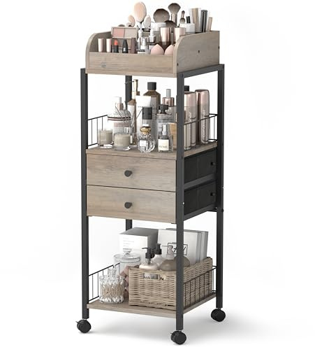 Makeup Organizer, Floor Skincare Organizers Make Up Organizers and Storage with Drawers, Vanity Organizer Cosmetics Display Cases Holder for Skin Care Nail Polish Perfume Black