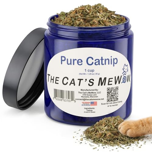 The Cat's MeWow 100% Pure Catnip – North American Grown – Strong Aroma for Play & Enrichment – Resealable Freshness Jar – Veteran-Owned Brand